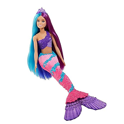 Barbie Dreamtopia Muñeca sirena con pelo de colores, accesorios y peine de juguete (Mattel GTF39)