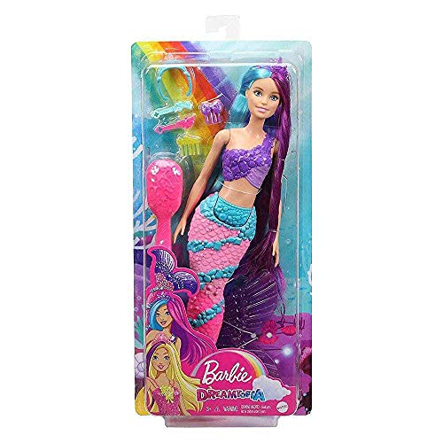 Barbie Dreamtopia Muñeca sirena con pelo de colores, accesorios y peine de juguete (Mattel GTF39)