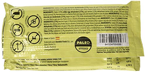 Barrita Energética Paleo 100% natural - Alta en proteínas - Limón, Bayas de Goji y Jengibre (55g)