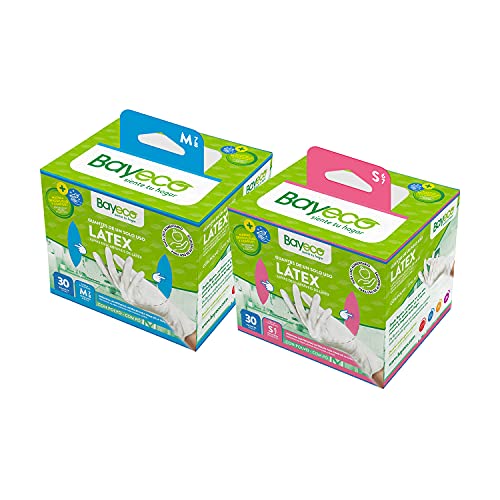 Bayeco - Guantes de un solo uso de Látex - Color Blanco - Ambidiestros - Aptos para el contacto con alimentos - Máxima sensibilidad - Pack dispensador de 30 unidades - Talla M