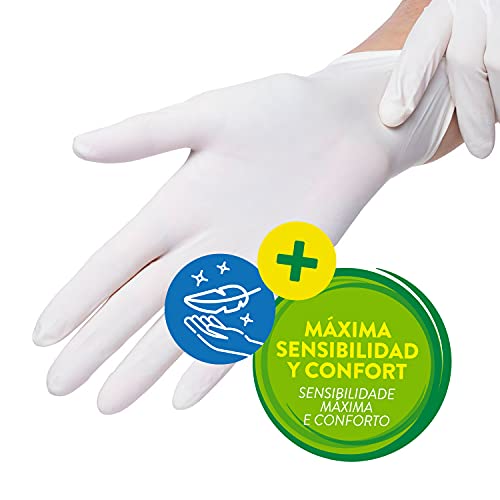 Bayeco - Guantes de un solo uso de Látex - Color Blanco - Ambidiestros - Aptos para el contacto con alimentos - Máxima sensibilidad - Pack dispensador de 30 unidades - Talla M