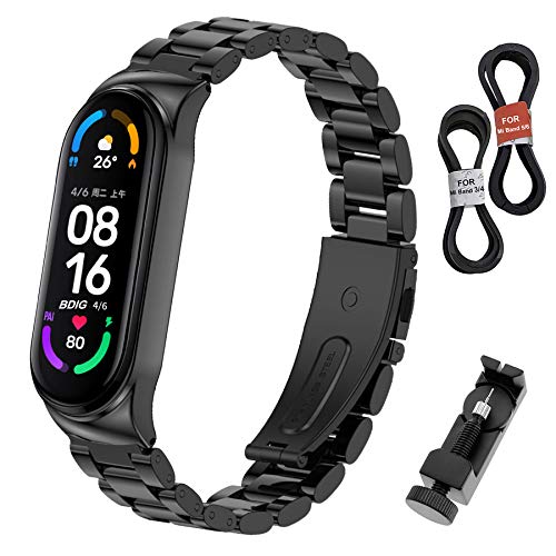 BDIG Correa Compatible para Xiaomi Mi Band 6/5 & MiBand 4/3 Correas Metal, MiBand 6 Pulsera de Acero Inoxidable Agradable para Mi Band 3/4/5/6 Correa (No Host)