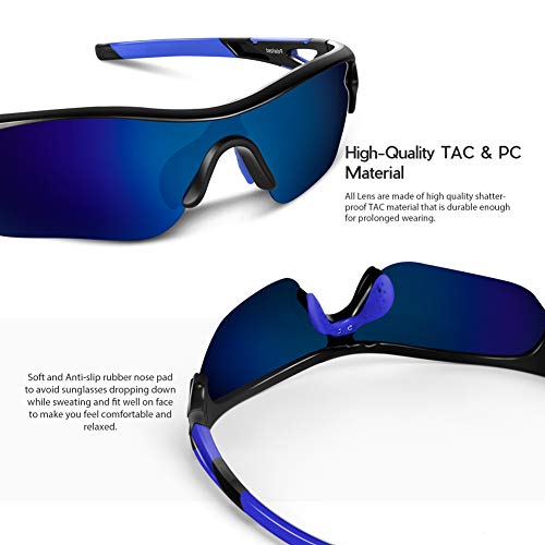 Bea Cool Gafas Ciclismo Hombre, Gafas Sol Deportivas, Gafas De Sol, Gafas Deportivas Polarizadas Con ProtecciÓN UV400 Gafas De Sol Deportivas TAC Monturas De PC, Para Ciclismo (Negro Azul 2)