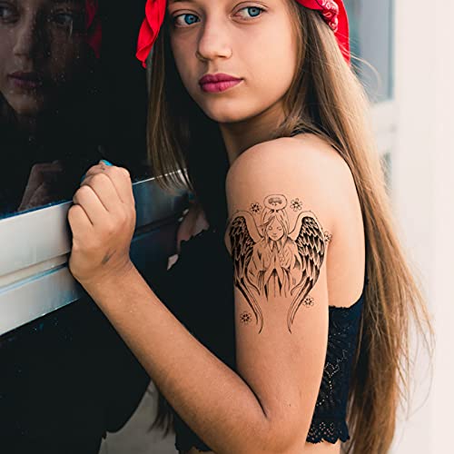 Beaupretty Tatuajes Temporales 8 Pegatinas de Tatuaje de Ángel Tatuajes Impermeables Del Brazo Del Pecho Tatuajes Falsos Grandes de Halloween para Mujeres Y Hombres