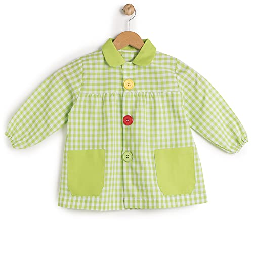 BeBright Babi Escolar Infantil, Bata Escolar Niña y Niño con botones, Mandilón de Guardería - Fabricados en España (Verde Pistacho, 1-2 años)