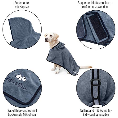 Bella & Balu Albornoz para perro M de Microfibra Absorbente – Toalla para perros para secado tras el baño o el paseo bajo la lluvia (6 TALLAS - 3 COLORES)