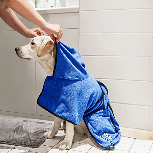 Bella & Balu Albornoz para perro M de Microfibra Absorbente – Toalla para perros para secado tras el baño o el paseo bajo la lluvia (6 TALLAS - 3 COLORES)