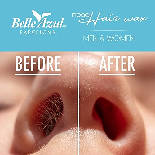 Belle Azul Nose Wax Kit - 120 g - Cera Depilatoria para el Vello de Nariz - Elimina el Vello de forma Rápida e Indolora - Cera de Abeja Ecológica - 20 Aplicadores - Hecho en España