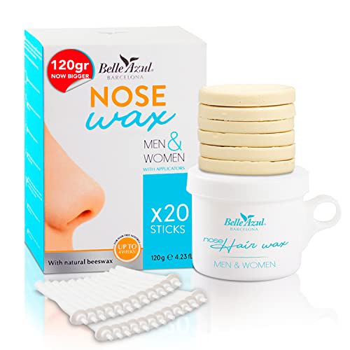 Belle Azul Nose Wax Kit - 120 g - Cera Depilatoria para el Vello de Nariz - Elimina el Vello de forma Rápida e Indolora - Cera de Abeja Ecológica - 20 Aplicadores - Hecho en España