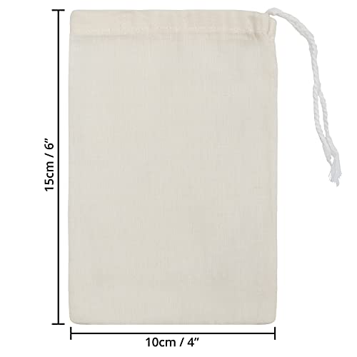 BELLE VOUS Bolsa Tela Pequeña Algodón Natural Muselina para Abarrotes (Pack de 50) 10 x 15 cm - Bolsas Reutilizables Fruta, Biodegradable y Ecológica – Bolsa Compra, Regalo Boda y Manualidades