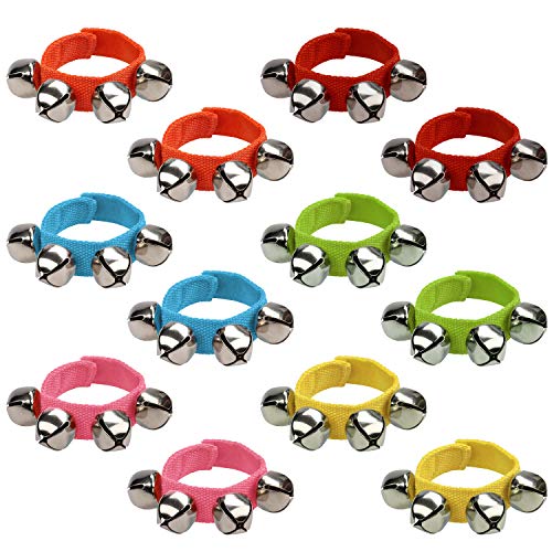 Belle Vous Pulsera Cascabel Muñecas y Tobillos Pack de 12 con 6 Colores - Cascabeles Instrumento Musical Multicolor - Juguetes Percusión Ritmo – Sonajero Fiestas Niños, Escuela, Clase de Música