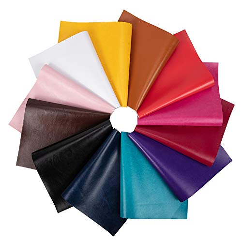 BENECREAT 12 PCS Cuero de Imitación 12 Colores Mixtos (34x20cm) Cuero Sintético Impermeable con Espalda de Lona para Fabricación de Bolsos y Artesanía