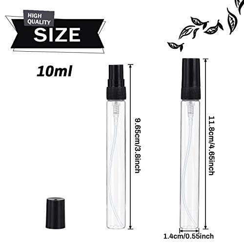 BENECREAT 25PCS 10ml Mini Botella de Spray de Niebla Fina Atomizador Vacías de Viaje de Vidrio Transparente con Tapa de Bomba Negra para Perfume, Artículos de Tocador, Cosméticos