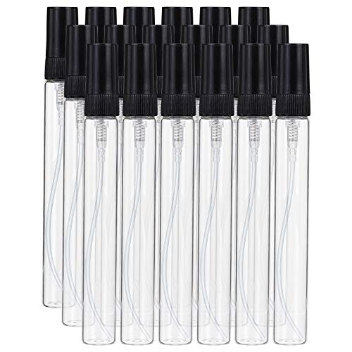 BENECREAT 25PCS 10ml Mini Botella de Spray de Niebla Fina Atomizador Vacías de Viaje de Vidrio Transparente con Tapa de Bomba Negra para Perfume, Artículos de Tocador, Cosméticos