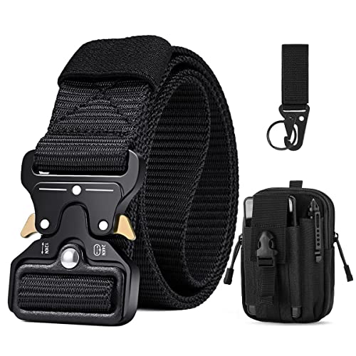 BESTKEE Men Tactical Belt 1.5 Inch Heavy Duty Belt, Nylon Military Belt with Quick-Release Metal Buckle, Gift with Tactical Molle Pouch and Hook