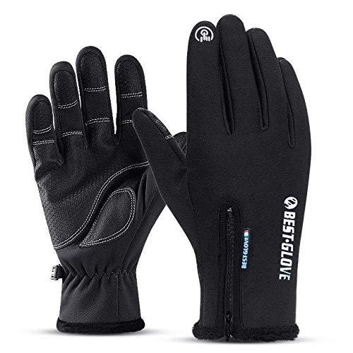 B/H Guantes de Deportes Cálidos de Pantalla Táctil,Guantes Tejidos Impermeables y Cortavientos,Pantalla táctil cálida y Guantes de Terciopelo-Negro_L,Guantes de Entrenamiento cálidos