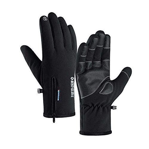 B/H Guantes de Deportes Cálidos de Pantalla Táctil,Guantes Tejidos Impermeables y Cortavientos,Pantalla táctil cálida y Guantes de Terciopelo-Negro_L,Guantes de Entrenamiento cálidos