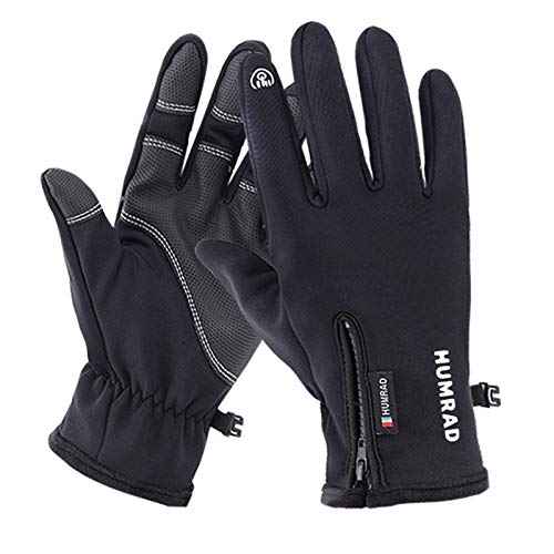 B/H Guantes Deportivos para Correr en Invierno,Guantes de esquí al Aire Libre con Pantalla táctil,además de Guantes Antideslizantes cálidos de Terciopelo-Negro_L,Guantes de Pantalla táctil Suave