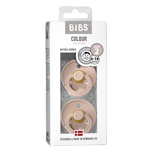 BIBS Colour Paquete de 2 chupetes. Libre de BPA, Tetina redonda. Látex natural, Talla 2 (6-18 meses), Blush/Blush