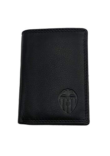 Billetera Piel Valencia C.F. Oficial Color Negro con Doble Pespunte al Tono y Escudo Grabado