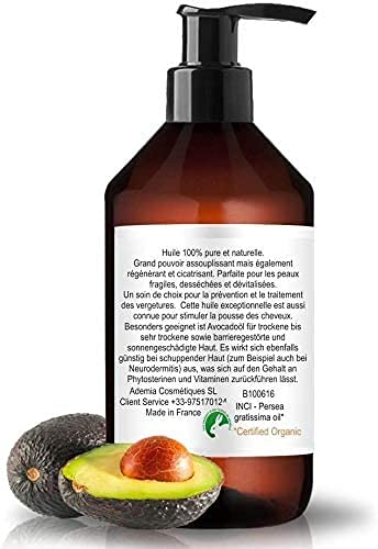 Bio Oil Aceite de Aguacate Puro - Aceite 100% Ecologico, Vegetal, Natural - Aceite Prensado en Frio para Cabello, Piel, Rostro, Masaje - Aceite de Aguacate Organico & Ecologico - Avocado Oil - 500ml