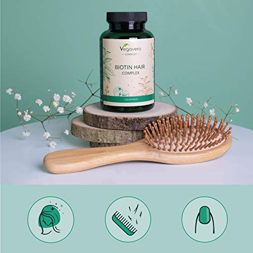 Biotina Complex Vegavero® | Zinc + Silicio Orgánico + Selenio + L Metionina | El ÚNICO Natural | Alopecia + Crece Pelo & Barba | Sin Aditivos | Con Amla & Cola de Caballo | Vegano | 120 Cápsulas