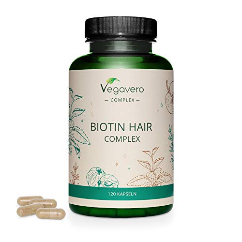 Biotina Complex Vegavero® | Zinc + Silicio Orgánico + Selenio + L Metionina | El ÚNICO Natural | Alopecia + Crece Pelo & Barba | Sin Aditivos | Con Amla & Cola de Caballo | Vegano | 120 Cápsulas