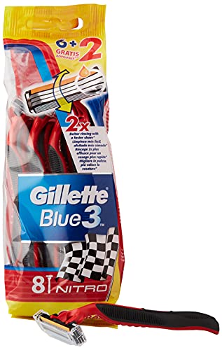 Blue3 Nitro Gillette maquinillas de afeitar desechables 6 + 2 - paquete de 8