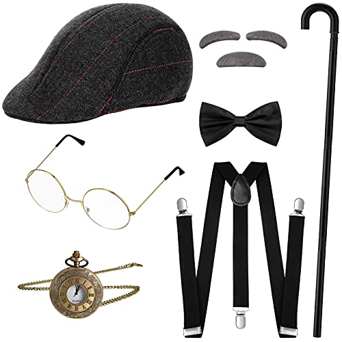 Blulu Set de Accesorios de Abuelo para Disfraz de Hombre Gatsby Gangster de 1920s (Estilo de Rayas Negras)