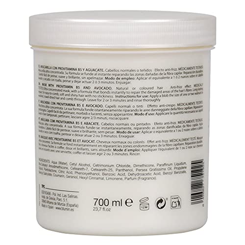 Blumin Mascarilla efecto Anti-Frizz con Aguacate y Provitamina B5, para Cabellos Normales o Teñidos, 700 ml