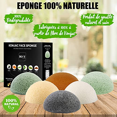 Body Accessories by ST ™ – Set 6 esponjas konjac facial y el cuerpo - Limpieza profunda de los poros - Esponja natural y 100% vegetal - Set completo de desmaquillaje para la exfoliación