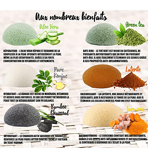 Body Accessories by ST ™ – Set 6 esponjas konjac facial y el cuerpo - Limpieza profunda de los poros - Esponja natural y 100% vegetal - Set completo de desmaquillaje para la exfoliación