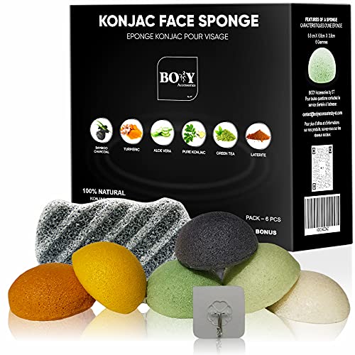 Body Accessories by ST ™ – Set 6 esponjas konjac facial y el cuerpo - Limpieza profunda de los poros - Esponja natural y 100% vegetal - Set completo de desmaquillaje para la exfoliación