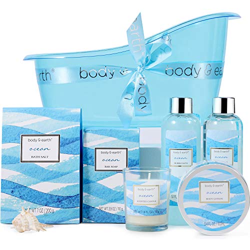 Body & Earth Set de Regalo de Baño con Bañera para Mujeres, Set de 6 Piezas Regalo de Spa para Mujeres con Fragancia de Océano, Adecuado para Baño Dormitorio