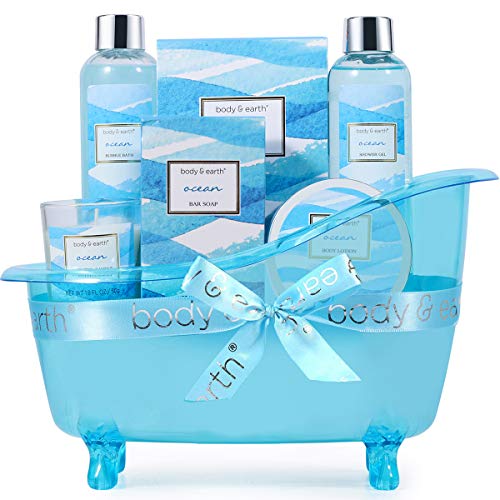 Body & Earth Set de Regalo de Baño con Bañera para Mujeres, Set de 6 Piezas Regalo de Spa para Mujeres con Fragancia de Océano, Adecuado para Baño Dormitorio