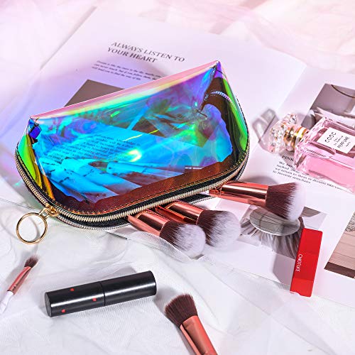 Bolsas de Aseo, Kit de 3 Piezas Neceser Playa de Viaje para Maquillaje Bolsa de Cosméticos Holográfico Impermeable con Cremallera para Hombre Mujer Vacación Baño y Viajes