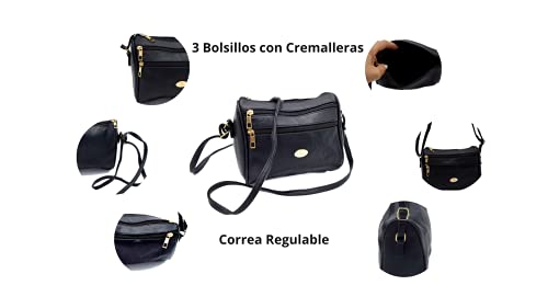 Bolso Bandolera mujer, Bolso para móvil, Bolso Pequeño Mujer, Diseño Moderno de Moda, Básico Elegante y Casual, Correa Regulable. Botón Imantado y Cremallera, Bandolera Mujer Piel (Negro)