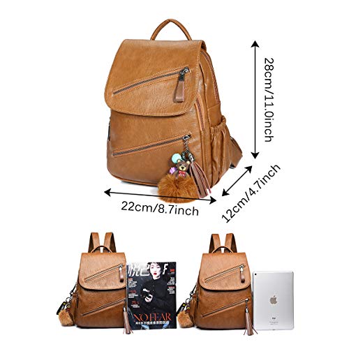 Bolso Mochila Cuero Mujer Antirrobo Mochilas Mujer Casual, JOSEKO Ligero de PU Impermeable Mochila de Viaje de Gran Capacidad Bolsa de Hombro Convertible con Adorno Colgante Tassel