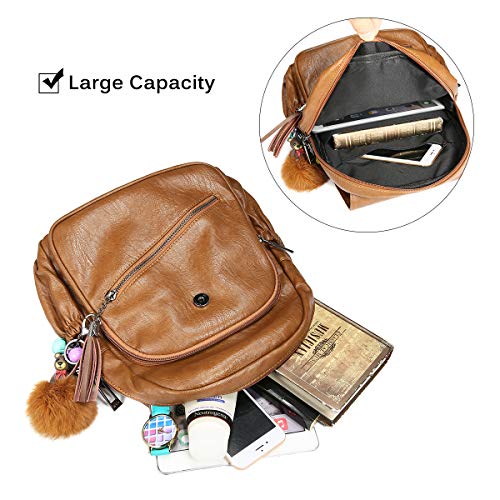 Bolso Mochila Cuero Mujer Antirrobo Mochilas Mujer Casual, JOSEKO Ligero de PU Impermeable Mochila de Viaje de Gran Capacidad Bolsa de Hombro Convertible con Adorno Colgante Tassel