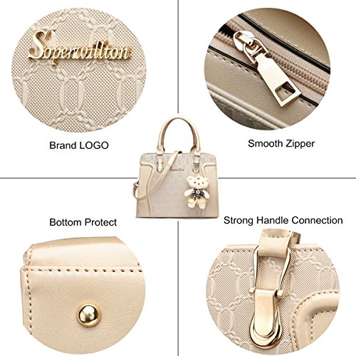 Bolsos de moda para mujer Bolsos de mano Bolsa de hombro Top Handle Satchel Set 4pcs, Oro, Large