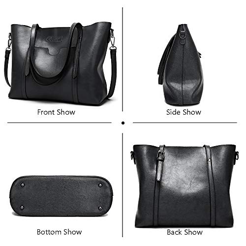 Bolsos de Mujer Bolso Bandolera Tote Grande De Hombro Bolsos PU Cuero Bolsos Billetera 2pcs Set (Negro)