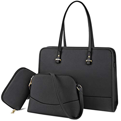 Bolsos Mujer Bolso Tote Bolsos de Mano Grande Bolso Shopper Universidad Cuero PU Bolso Bandolera Bolsos Billetera 3pcs Set Negro