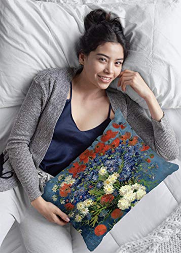 BONNIU Funda Cojin Decorativa con Cremallera 50X75 cm Funda Almohada Terciopelo Naturaleza Muerta Art Tamaño Queen - Van Gogh - Florero con Acianos Y Amapolas VG423