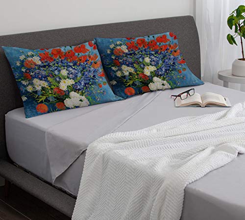 BONNIU Funda Cojin Decorativa con Cremallera 50X75 cm Funda Almohada Terciopelo Naturaleza Muerta Art Tamaño Queen - Van Gogh - Florero con Acianos Y Amapolas VG423