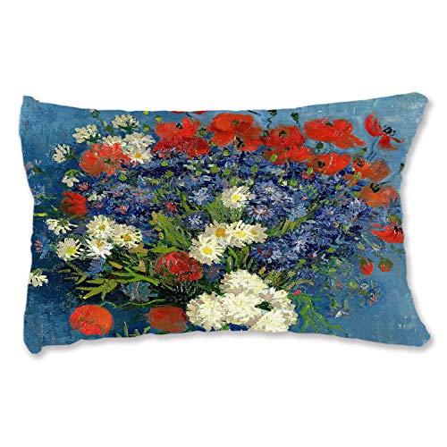 BONNIU Funda Cojin Decorativa con Cremallera 50X75 cm Funda Almohada Terciopelo Naturaleza Muerta Art Tamaño Queen - Van Gogh - Florero con Acianos Y Amapolas VG423