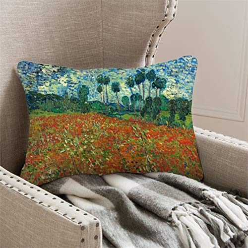 BONNIU Funda Cojin Decorativa con Cremallera 50X75 cm Funda Almohada Terciopelo Paisaje Art Tamaño Queen - Van Gogh - Campo De Amapolas 1890 VG246