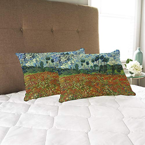 BONNIU Funda Cojin Decorativa con Cremallera 50X75 cm Funda Almohada Terciopelo Paisaje Art Tamaño Queen - Van Gogh - Campo De Amapolas 1890 VG246