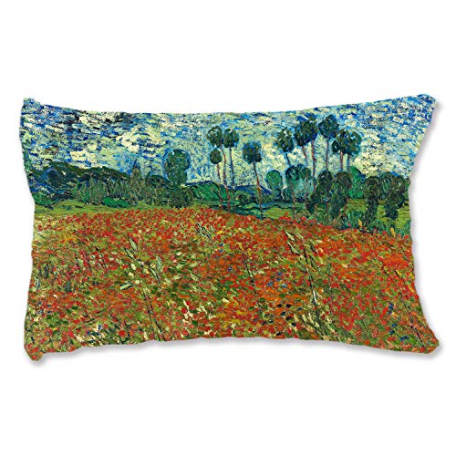 BONNIU Funda Cojin Decorativa con Cremallera 50X75 cm Funda Almohada Terciopelo Paisaje Art Tamaño Queen - Van Gogh - Campo De Amapolas 1890 VG246