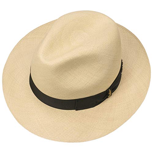 Borsalino Sombrero Bogart Panamá Premium Hombre - Made in Italy de Sol Paja con Banda Grosgrain Primavera/Verano - 57 cm Natural