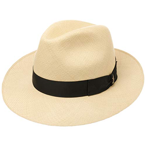 Borsalino Sombrero Bogart Panamá Premium Hombre - Made in Italy de Sol Paja con Banda Grosgrain Primavera/Verano - 57 cm Natural